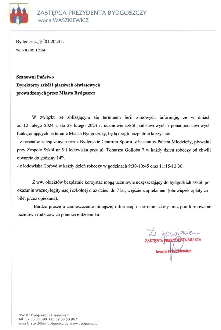 Bezpłatny basen i lodowisko w czasie ferii